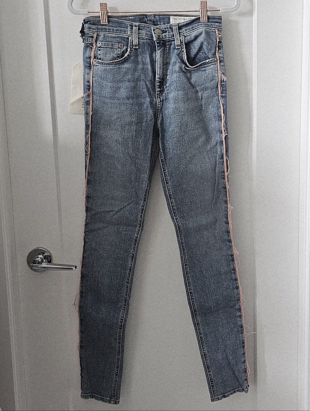 rag & bone High Rise Skinny Jeans in Liho with Pink Tape